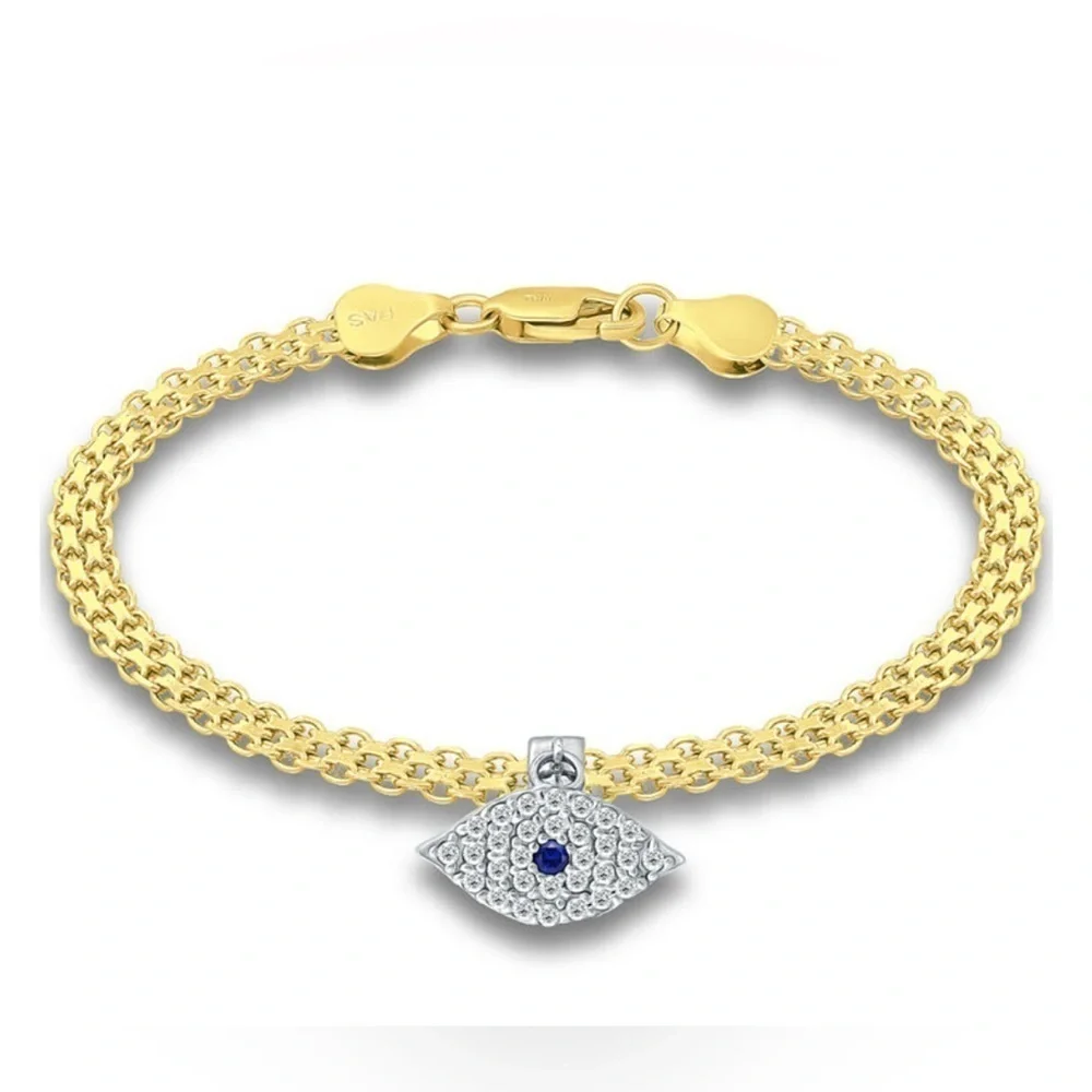 Cubic Zirconia Evil Eye Charm Bismark Chain Bracelet,